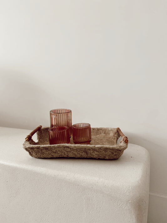 Papier maché tray with handles