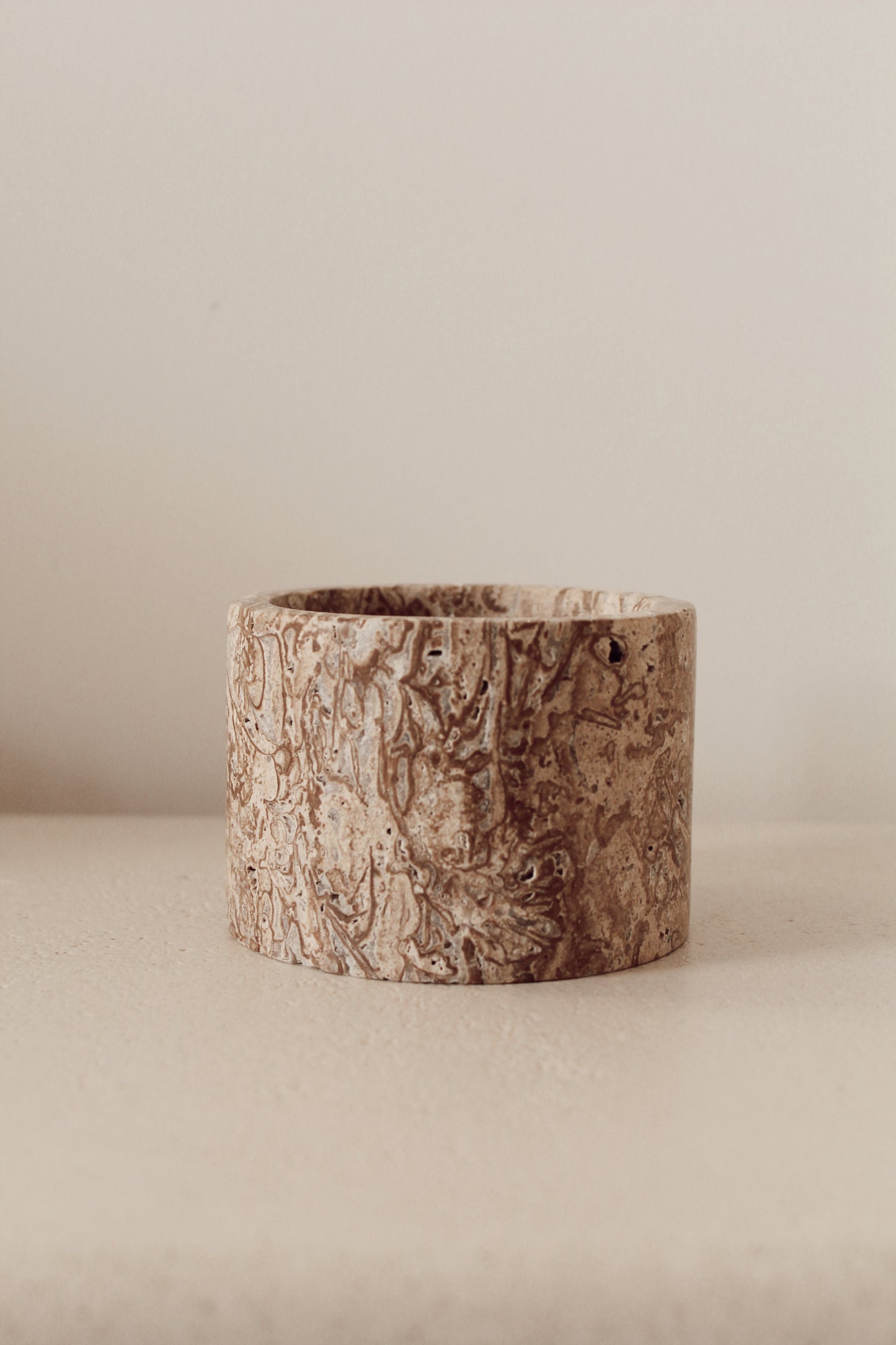 Travertine tea light holder cappuccino