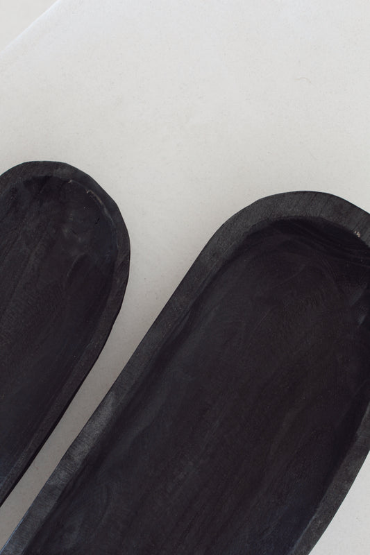 Burned wood rectangular bowl