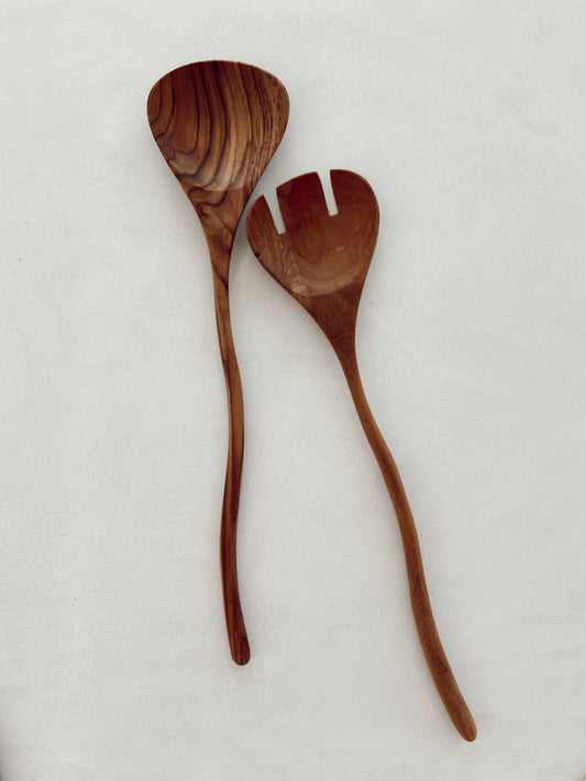 Teak natural serving set