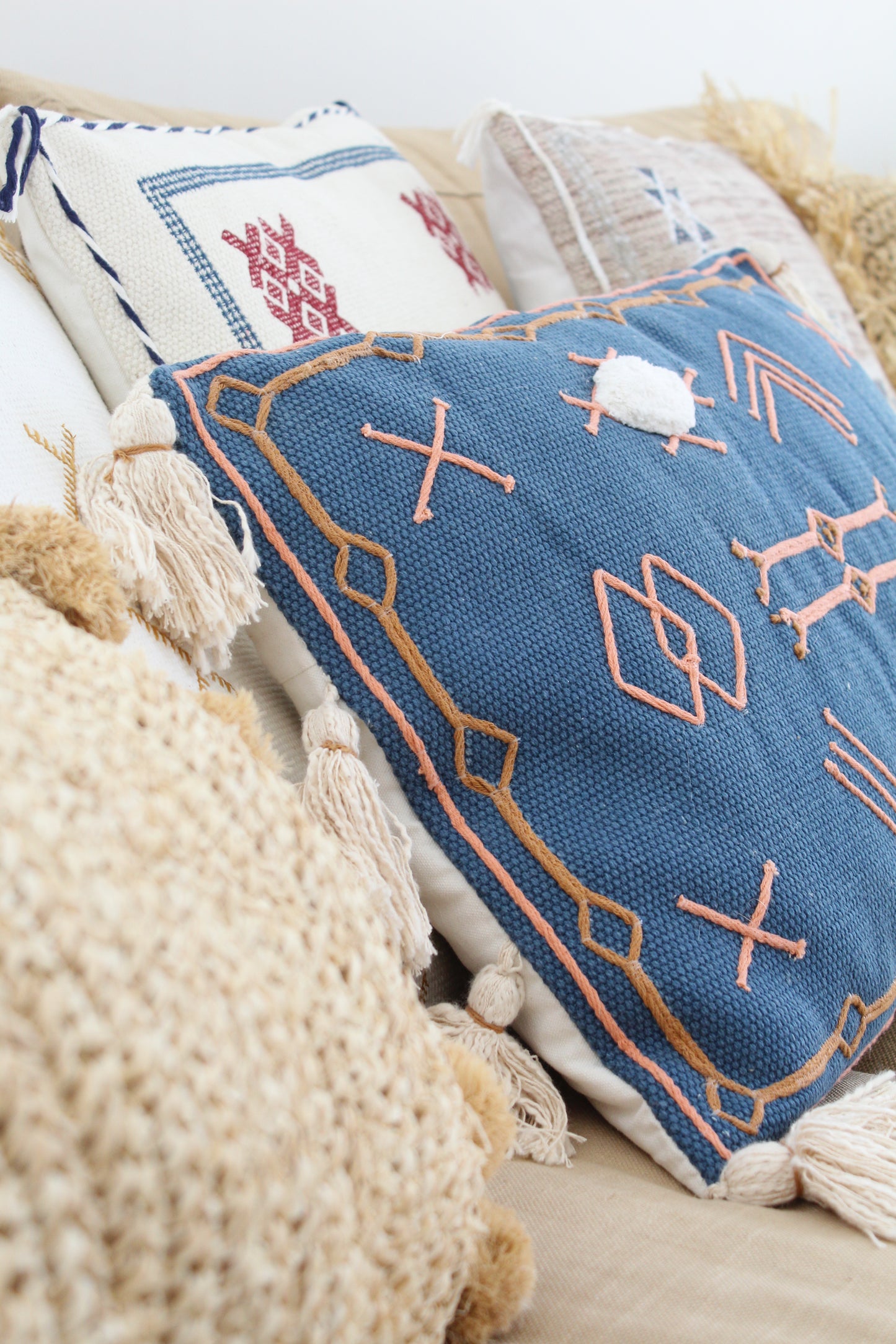 Blue mantra cushion long